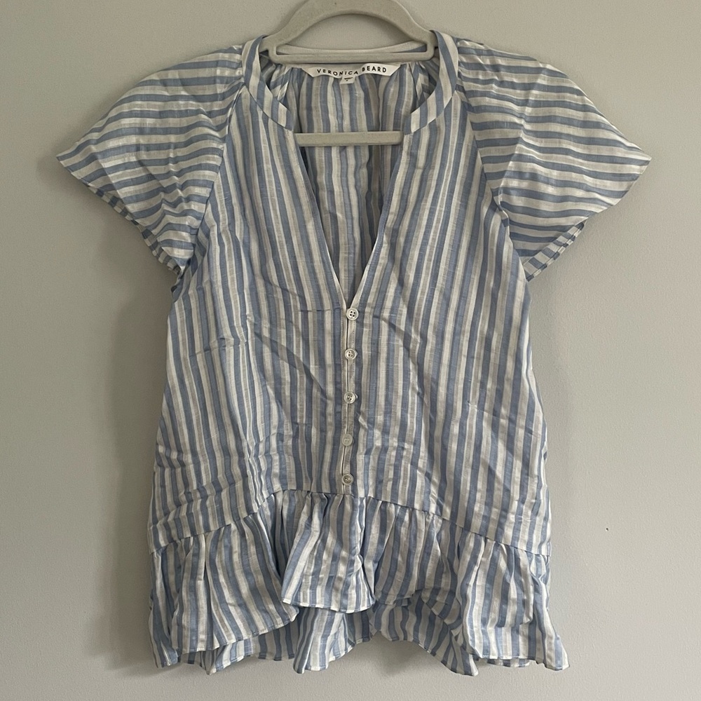 Veronica Beard Maple Striped Peplum Top